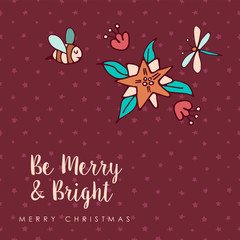 Christmas cute bee flower cartoon greeting card