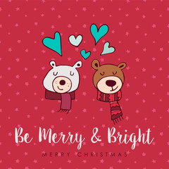 Christmas cute holiday love bears cartoon card