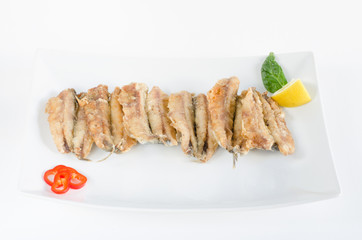 Bocartes or fried on white background.