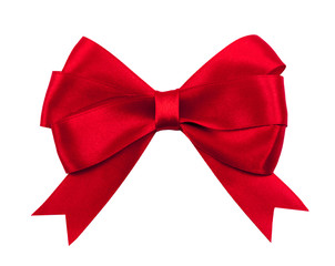 Shiny red gift bow on white background