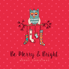 Christmas decoration socks cute owl cartoon card