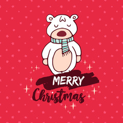 Fototapeta na wymiar Christmas red baby bear doodle greeting card