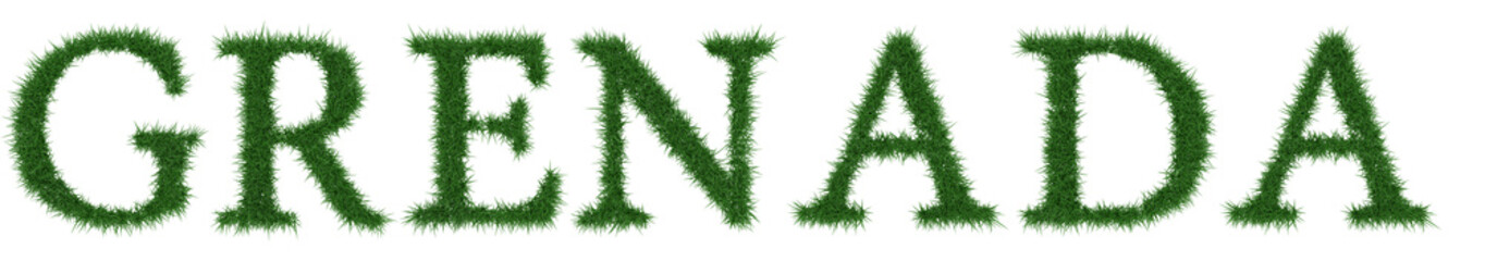 Grenada - 3D rendering fresh Grass letters isolated on whhite background.