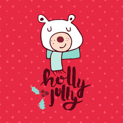 Christmas red polar bear doodle greeting card