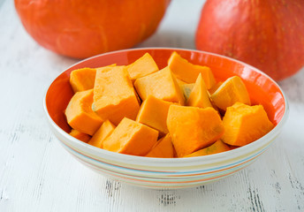 Orange pumpkin cut into pieces