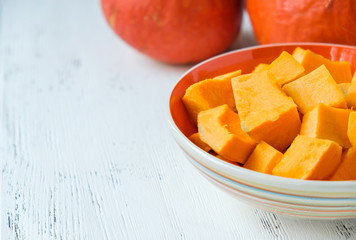Orange pumpkin cut into pieces