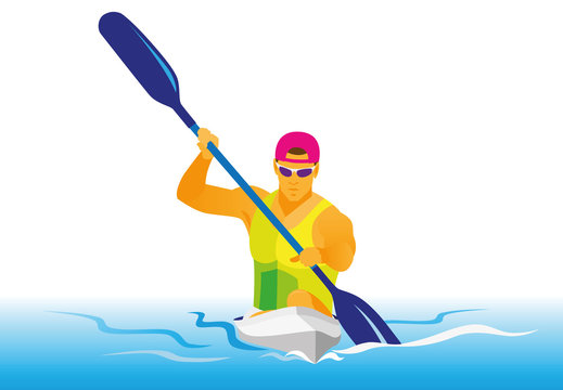 A young and strong athlete is a kayaker who takes part in competitions