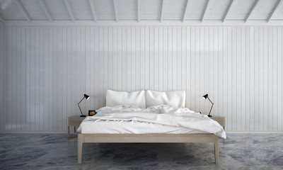 The white bedroom interior design and wood texture wall / 3D rendering new scene new design 