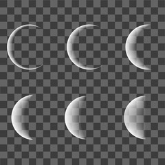 Different phases of moon on transparent background. Vector - obrazy, fototapety, plakaty