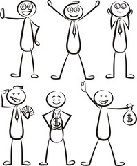 stickman and money - euro, dollar and pound