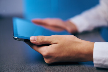 hands, tablet, office