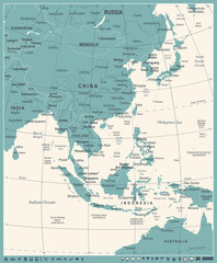 East Asia Map - Vintage Vector Illustration