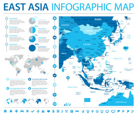 Obraz premium Mapa Azji Wschodniej - informacje grafiki wektorowej