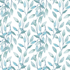 Watercolor seamless pattern with branches and leaves