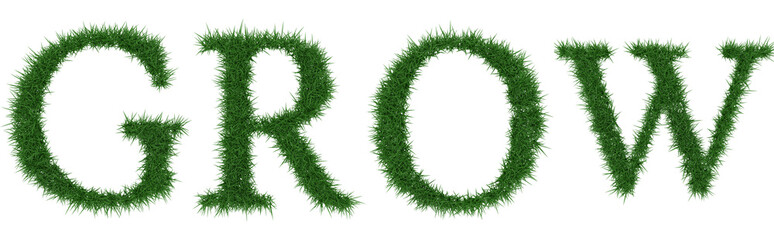Grow - 3D rendering fresh Grass letters isolated on whhite background.