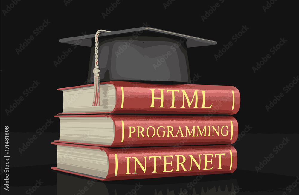 Poster graduation cap and stack of books. image with clipping path