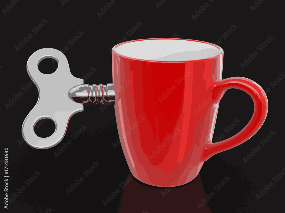 Poster cup and winding key. image with clipping path