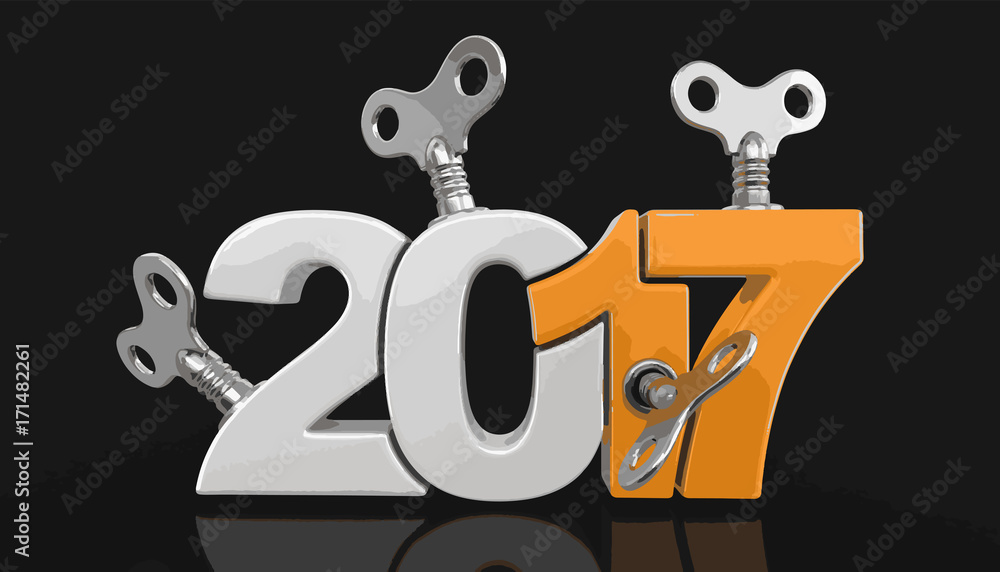 Poster new year 2018 with winding keys. image with clipping path.