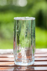 Glass of water. Transparent. Spray. Healthy diet. For your design.