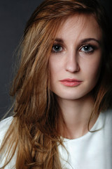 close up studio portrait of beautiful female