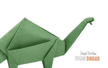 Isolated origami paper green dinosaur brontosaurus