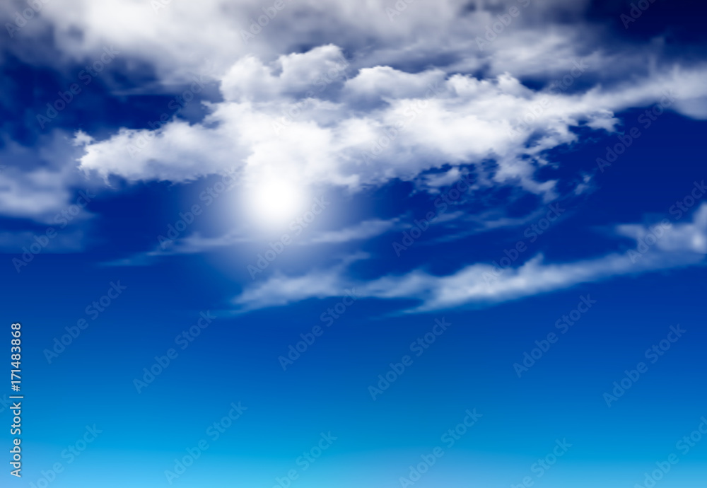 Poster vector blue sky panorama with transparent clouds. vector background.