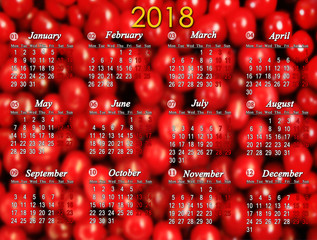 calendar for 2018 on the red cherry background