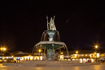 Fountain with Inca Statue in Cusco, Peru