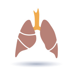 Vector silhouette medical illustration of human body organ - lungs with trachea. Logo template for clinic, hospital. Symbol for asthma, tuberculosis, pneumonia. Health care of respiratory system.