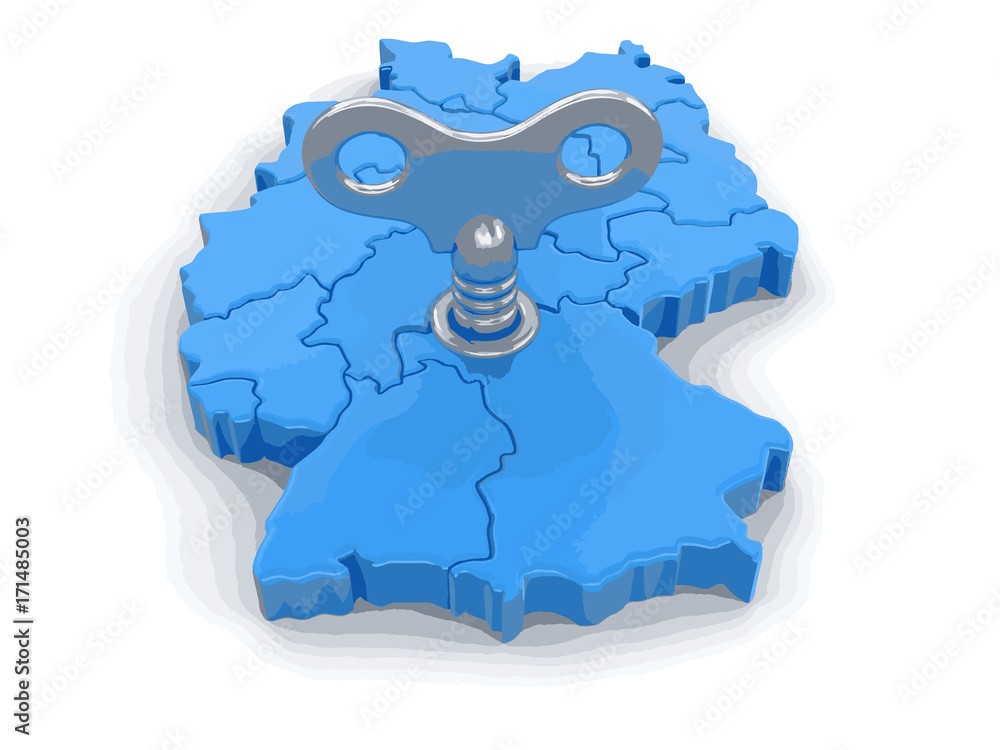 Poster map of germany with winding key. image with clipping path.