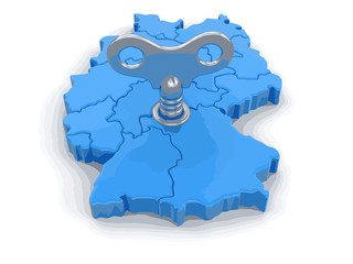 Map of Germany with winding key. Image with clipping path.