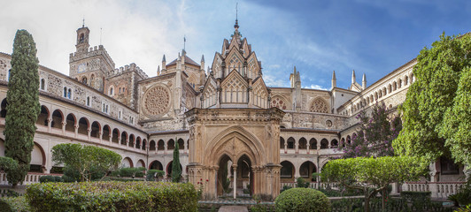 Mudejar cloister of Guadalupe Monastery, Central building Panoramic - obrazy, fototapety, plakaty