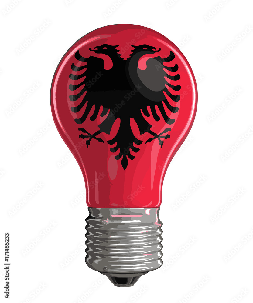 Poster light bulb with albanian flag. image with clipping path