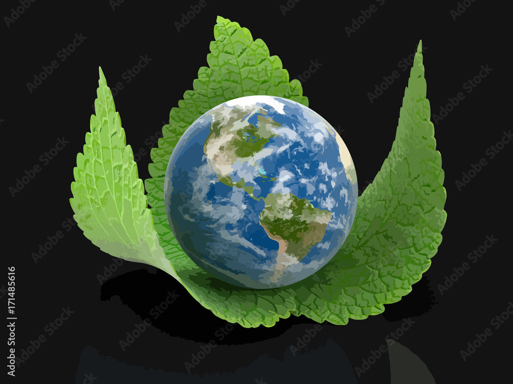 Poster 3d globe on leaves. image with clipping path