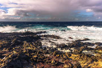 Ahu Akahanga, Easter Island - July 10, 2017: Landscape of Ahu Akahanga