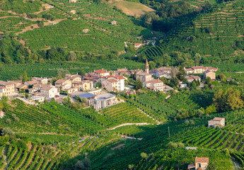 Fototapeta na wymiar Cartizze and Prosecco vineyards and caves in Valdobbiadene Conegliano territory, Veneto.