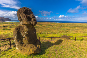 Ranu Raraku, Easter Island - July 10, 2017: Moai statues of Ranu Raraku, Easter Island