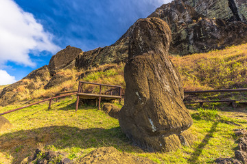 Ranu Raraku, Easter Island - July 10, 2017: Moai statues of Ranu Raraku, Easter Island