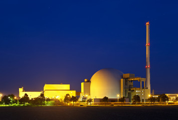 Nuclear Power Station With Night Blue Sky