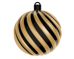 Christmas Ball in Black and gold color. Twisted Christmas Ball on white background. 3D Rendering.
