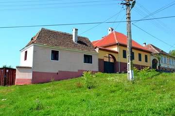 Typical rural landscape and peasant houses in  the village Somartin, Martinsberg, Märtelsberg, Transylvania, Romania. The settlement was founded by the Saxon colonists 