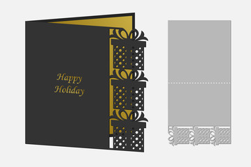 Greeting card for cutting with laser, plotter. Silhouette design. Can be used for congratulations on birthday, Christmas, new year, Valentine's day. Vector illustration.