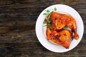 roasted chicken leg quarters, top view
