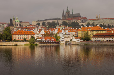 Fototapeta na wymiar Prague Castle, the Vltava River and the historic center of Prague in the autumn morning. Prague, Czech Republic