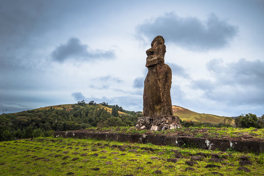 Ahu Kuri a Urenga, Easter Island - July 11, 2017: State of Moai at the sacred site