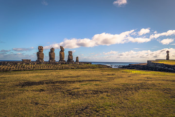 Ahu Tahai, Easter Island - July 12 2017: Sacred Moai altar of Ahu Tahai