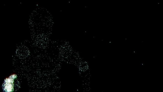 the matrix man runs to the camera.seamless loop.