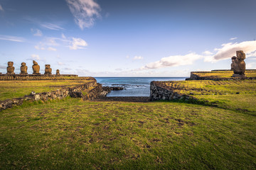 Ahu Tahai, Easter Island - July 12 2017: Sacred Moai altar of Ahu Tahai