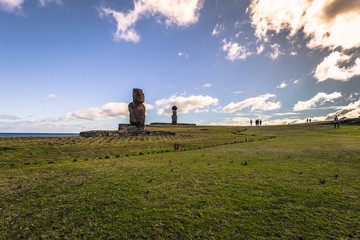 Ahu Tahai, Easter Island - July 12 2017: Sacred Moai altar of Ahu Tahai