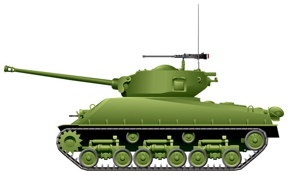 Sherman WW2 Tank, M4 Sherman World War II United States and Western Allies Army medium tank, weapon vector illustration